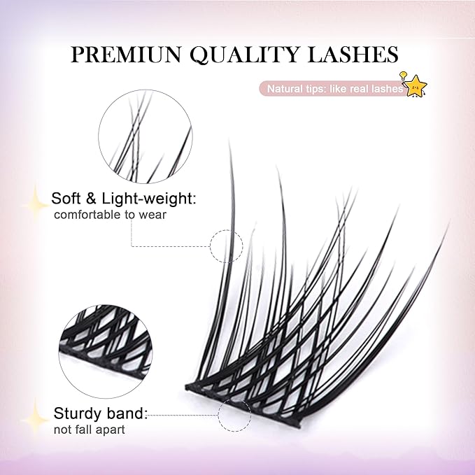 GAQQI Lash Clusters, GQ03 False Eyelashes DIY Lash Extensions C Curve 168PCS Cluster Lashes 16MM, Wispy and Natural Lash Wisps (GQ03,C,16mm)