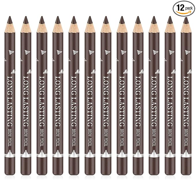 Go Ho 12 PCS Dark Brown Eyebrow Eyeliner Pencils,Sweatproof Eyebrow Pencil,Long-lasting Nice Color Eye Brow Gel Pen Makeup Brow Tint Sticks（Dark Brown）