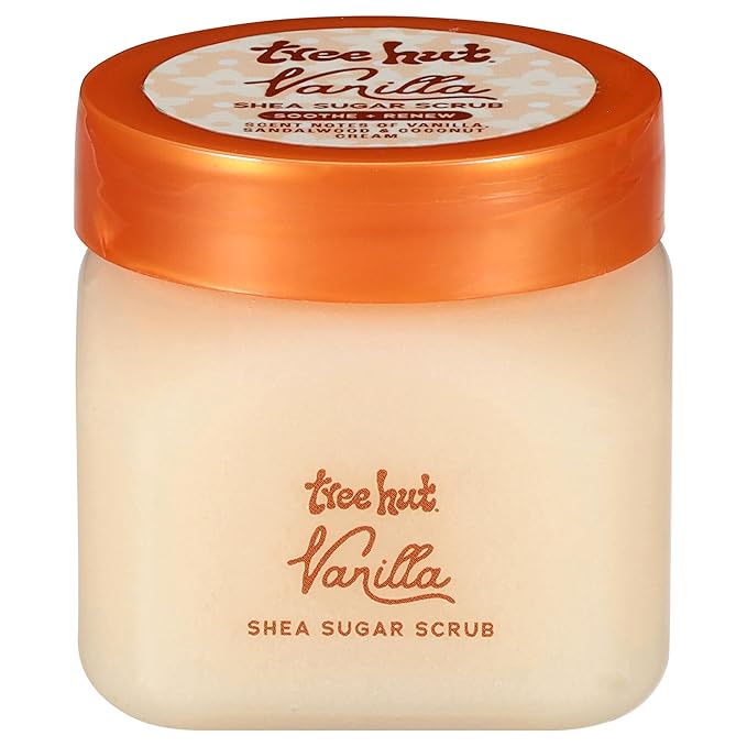 Tree Hut Mini Vanilla Shea Sugar Scrub, Exfoliating & Hydrating Body Scrub with Shea Butter & Essential Oils, Smooth Skin, For All Skin Types, Vegan, Travel Size, 3.4 oz