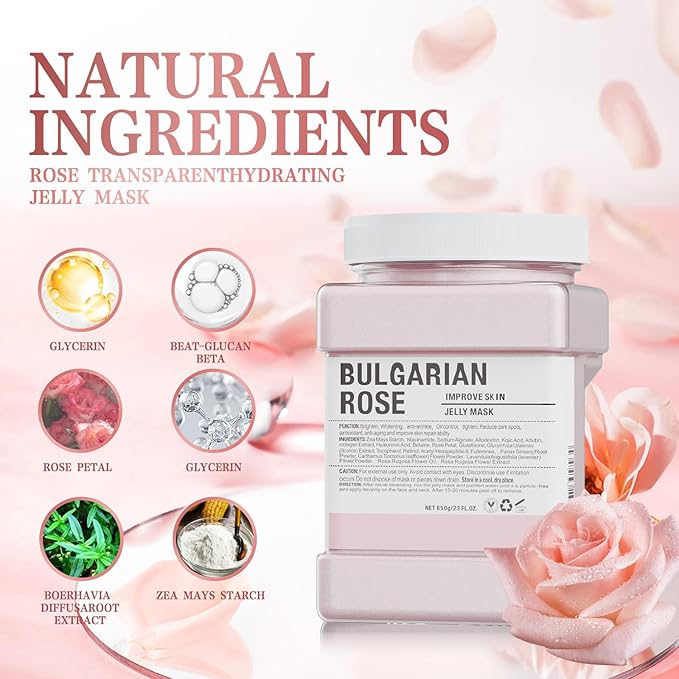Jelly Face Mask for Facials, Bulgarian Rose Petals Natural Professional Peel Off Jelly Mask Gel Face Masks Hydrating&Moisturizing,Jelly Mask Powder DIY SPA 23 Fl Oz Jar