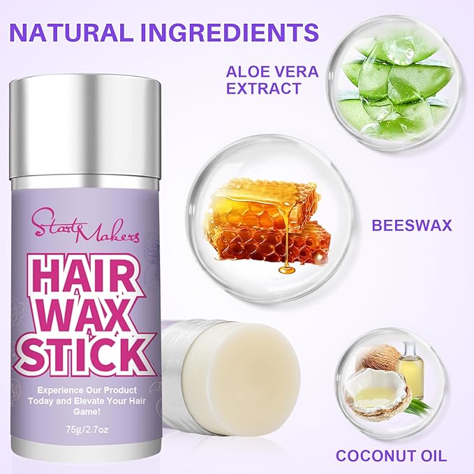 START MAKERS Hair Wax Stick and Slick Back Hair Brush Set for Women Kids Men 5PCS, with Edge Brush, Teasing Brush, Rat Tail Comb & Mini Boar Bristle Brushes for Flyaways, Control, Sleek, Ponytail Buns