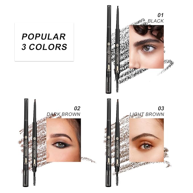 YOUNG VISION 3 in 1 Eyebrow Pencils for Women, Eye Brow Pen, Brush and Razor Trio, for Natural Hair-Like Brows, Easy to Color, Waterproof, Quick-Drying, Lasts All Day (Dark Brown)