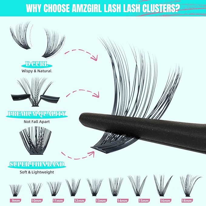 Lash Clusters 400pcs, 40D Mixed Tray DIY Eyelash Extension, D Curl Natural Wispy Individual Lashes Faux Mink & Cruelty Free Reusable Lash Clusters Extensions Black (40D, 9-18mm)