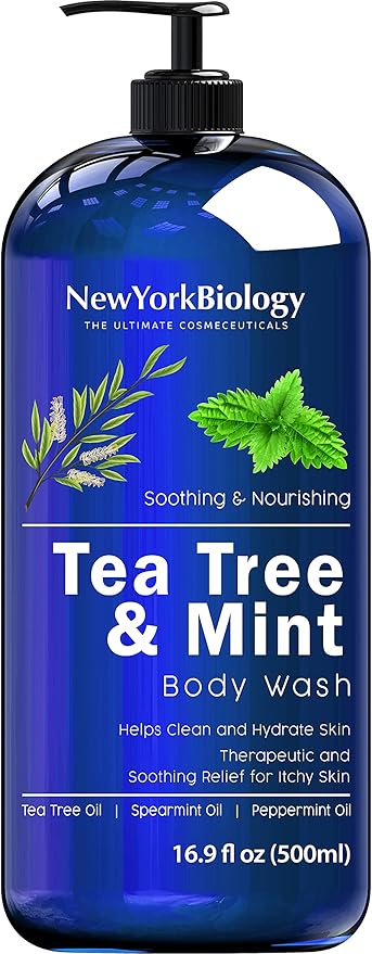 New York Biology Tea Tree Body Wash with Tea Tree Mint Body Wash for Men and Women - Helps Jock Itch & Itchy Skin, Nail Fungus, Athletes Foot, Eczema & Body Odor, Ringworms – 16 Fl Oz