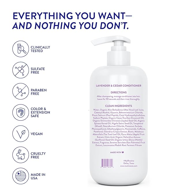 Routine Wellness Anti-Thinning Deep Conditioner for Thinning Hair to Reduce Breakage - CLINICALLY TESTED Formula with DHT Blockers Saw Palmetto, Nettle Oil - Lavender & Cedar Conditioner