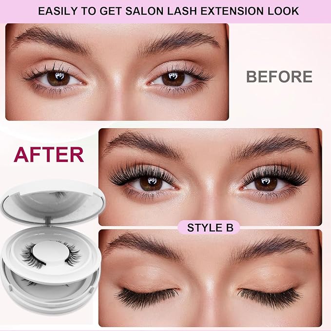 Meylora Magnetic Eyelashes with Applicator Natural Look, Reusable Eyelashes Magnetic Lashes, No Glue Needed Wispy False Lashes Kit Easy to Wear and Remove (Natural+Simple)