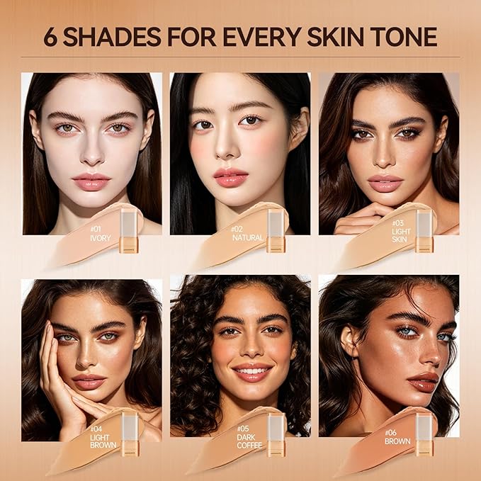 Korean Foundation Stick Foundation for Mature Skin Tint, Buildable Light to Full Coverage Foundation Makeup Concealer, Dual-Ended with Brush for All Skin - Natural Dewy Finish (LIGHT BROWN)