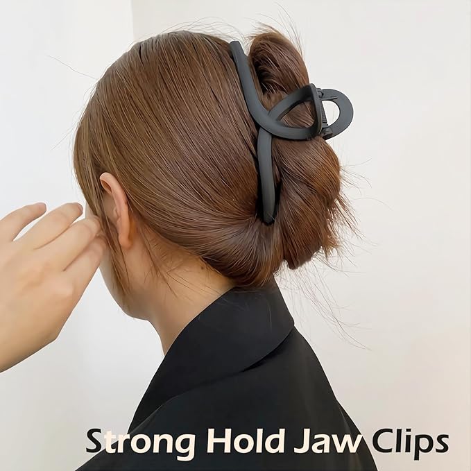 2 PCS Large Matte Hair Claw Clips, 6 Inch Extra Big Hair Clips for Thick Hair and Long Hair, Xl Jumbo Claw Clips Neutral Colors Strong Hold Hair Accessories for Women and Girls (Black and White)