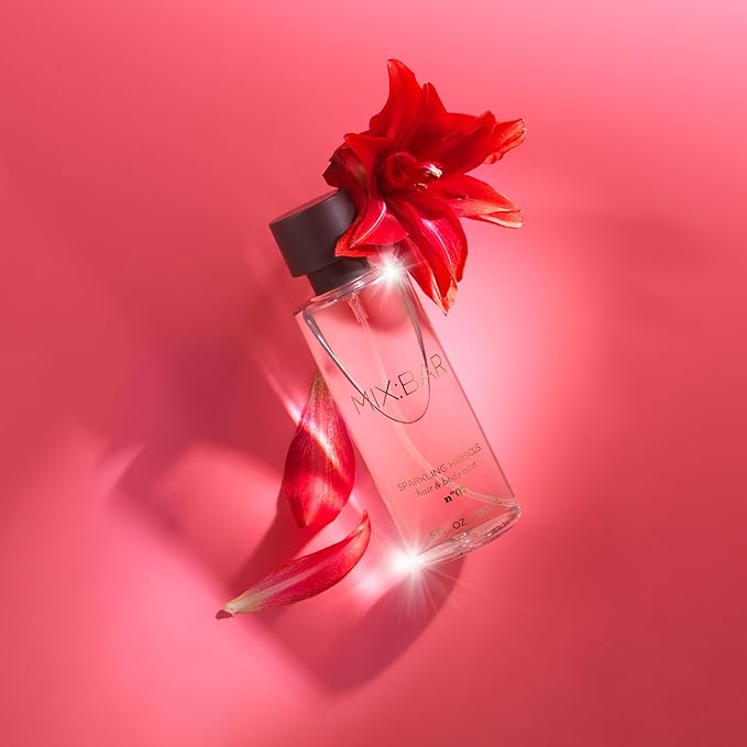 MIX:BAR Sparkling Hibiscus Hair + Body Mist Spray for Women + Girls - Bergamot, Hibiscus, Cashmere Musk, Champagne Bubble Fragrance Notes - Bergamot Bedroom + Hair + Body Oil Spray - Vegan - 5oz