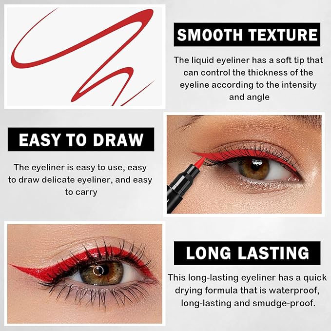 4PCS Red Eyeliner Stamp,Double-headed Red Liquid Eyeliner Pencil for Eye Makeup,Long-lasting Delineador de Ojos Contra el Agua (Star,Triangle,Flower,Heart Eyeliner Stamp)