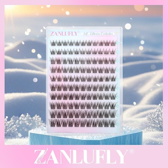 Self Adhesive Eyelashes Natural Self Adhesive Lash Clusters Pre glued Eyelash Clusters zanlufly No Glue Needed Lashes Wispy C-curly Cluster Eyelash extensions 10-16MM Individual Lashes