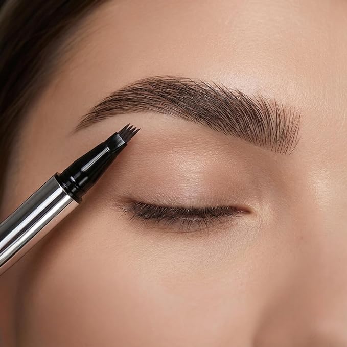 Microfilling Eyebrow Pen – Professional 4 Tip Microblading Brow Pen, Waterproof & Long Lasting Hair Stroke Tattoo Effect, Smudge Proof Precision Brow Pencil for Sparse Brows – Light Warm Brown