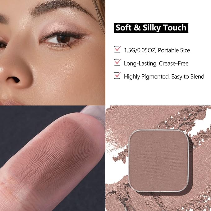 3-Color Single Eyeshadow Refill Set – Ivory, Champagne & Cool Brown, Matte & Shimmer, Highly Pigmented & Long-Lasting, 1.02” (26mm) Square Metal Pans, No Case, Fits Magnetic Palettes