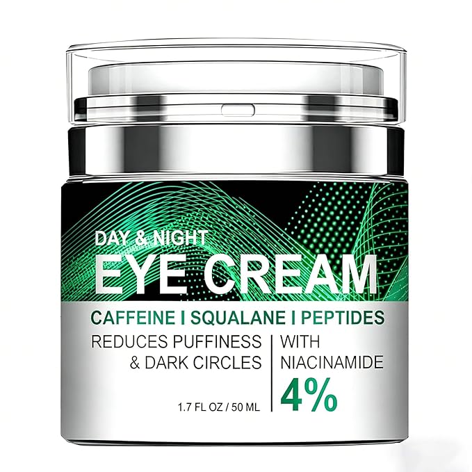 Caffeine Eye Cream, Anti-Wrinkle Eye Cream with Airless Pump, Reduces Fine Lines, Puffiness & Dark Circles with Caffeine, Squalane, Peptides and 4% Niacinamide, 1.7 Fl. Oz, Hydrating for Dry Skin