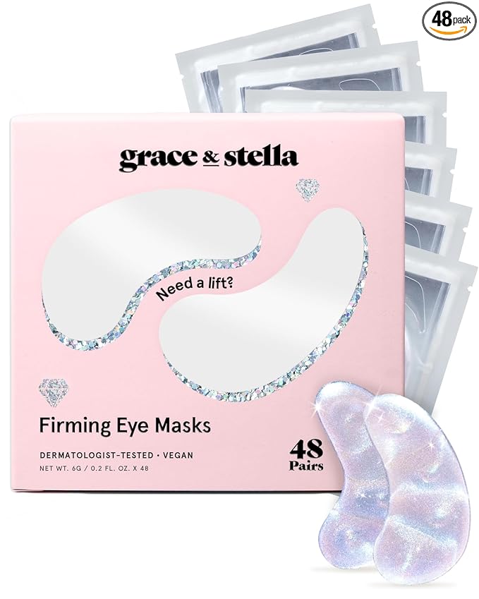 grace & stella Peptide Under Eye Patches with Niacinamide & Rice Extract - Firming Eye Masks for Dark Circles and Puffiness - Spa Gifts for Women - Vegan, Cruelty-Free (White, 48 Pairs)