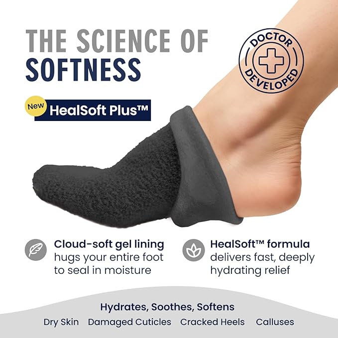 Dr. Frederick’s Original Moisturizing Gel Socks for Men & Women – Dry Feet & Cracked Heel Treatment – Full Foot Gel Lining With Mango Butter, Shea Butter, Jojoba & Coconut Oil (Large - Obsidian Oasis)