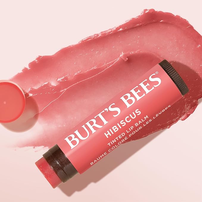 Burt's Bees Lip Tint Balm, Mothers Day Gifts, with Long Lasting 2 in 1 Duo Tinted Balm Formula, Color Infused with Deeply Hydrating Shea Butter for a Natural Buildable Finish, Soft Hibiscus (2-Pack)