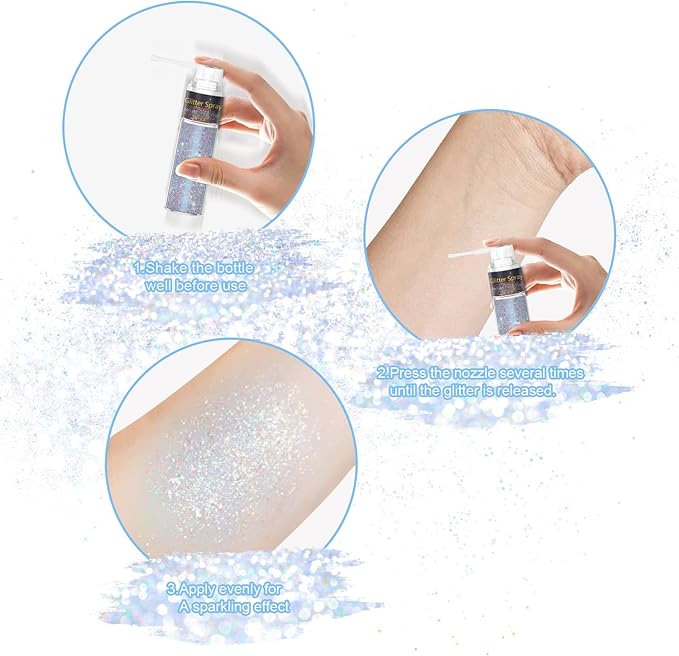 Hair and Body Glitter Spray, Glint-Rainbow Hair Glitter Extra Fine Face Shimmer Powder for Clothes, Festival Loose Sparkle Powder for Rave Clothes Nail Art Easter Halloween Crafts (Glint-Rainbow)