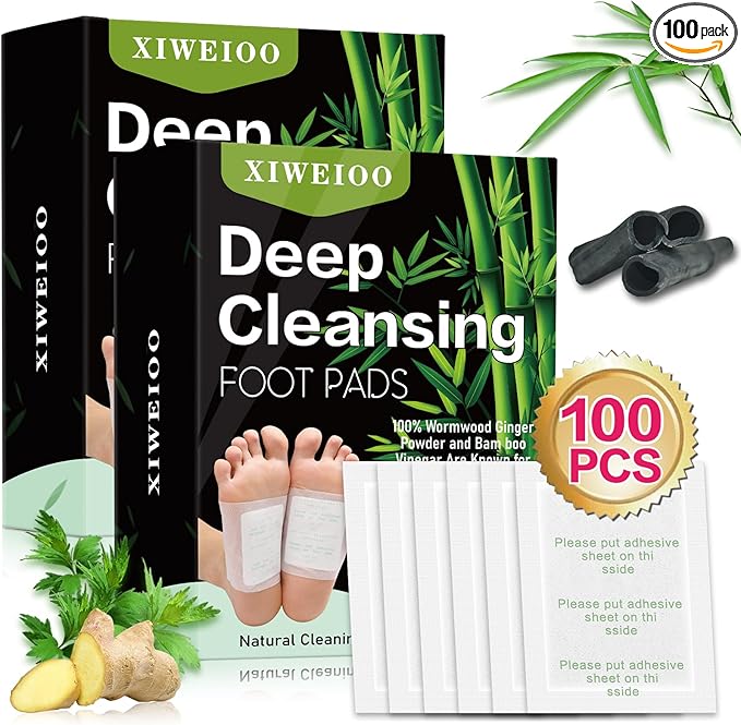 Foot Pads 2-box set 100 pcs Ginger Oil & Bamboo Charcoal Premium Foot Care Patches - Relieves Stress and Fatigue - Improves Sleep and Supports Body Cleansing christmas gifts for women