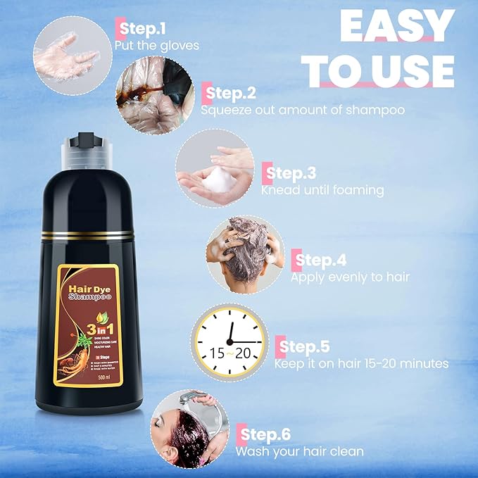 IIIMEIDU Burgundy Hair Dye Shampoo 3 in 1 for Gray Hair, Herbal Ingredients Dye Shampoo for Women Men, Hair Color Shampoo for Grey Coverage 500ml
