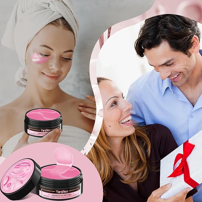 60 Pcs Pink Under Eye Patches, 30 Pairs Undereye Mask for Dark Circles Puffy Eyes Treatment, Collagen Gel Pads Hydrating for Eye Bags Puffiness Wrinkle, Women Men Beauty Skin Care Products