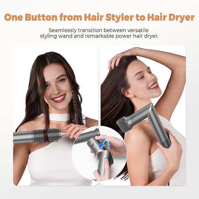 6 in 1 Hair Dryer Brush & Air Styler, Foldable High Speed Negative Ionic Hair Care Blow Dryer with Auto-Wrap Curlers, Hair Brush Blow Dryer Salon at Home, Straight, Dry,Curl, Travel Bag 110-120V