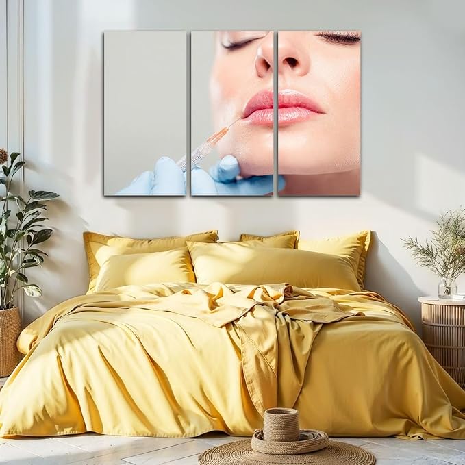 3 Piece Canvas Wall Art Prints Picture botox woman fillers spa facial young treatment syringe body Framed Wall Painting Modern Artwork Poster Home Decor for Living Room Office Ready to Hang