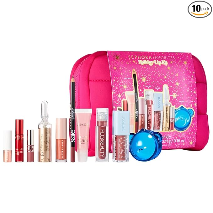 Sephora Holiday Lip Value Set: 10-Piece Lip Gloss, Liner, Oil & Treatment Collection with Kosas, Saie, Fenty Beauty & More