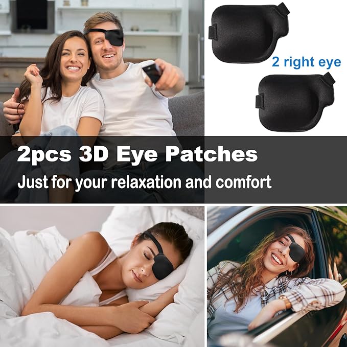 2Pcs 3D Right Eye Patches for Adults, Adjustable Medical Lazy Eyepatch,Black