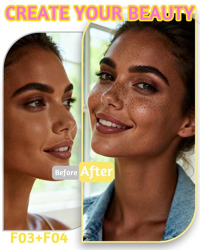 2 Color Faux Freckle Stamp Pen Kit, Upgrade Dual Ended 2-in-1 Waterproof Fake Freckle Pen with Multi-Prong Freckles Stamp Head for Women to Easily Create Natural Long-Lasting Sunkissed Makeup