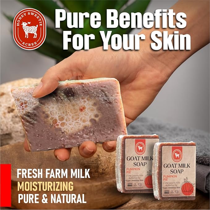 Honey Sweetie Acres 2-Pack Pumpkin Pie Goat Milk Soap - All Natural 5 oz Handmade Bar Soap – Moisturizing, Gentle for Sensitive Skin, Eco-Friendly, Made in the USA