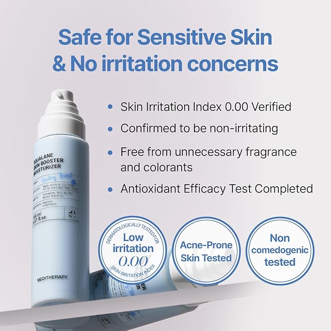 MEDITHERAPY Squalane Skin Booster Moisturizer – 8% Squalane + Panthenol + Hyaluronic Acid | Hydrating Moisturizer Face Cream for Dry Sensitive Skin | Lightweight Non-Greasy Barrier-Support 5.07 fl oz
