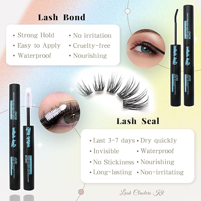 Wispy Lash Clusters Kit, Natural Lash Cluster Eyelash Extensions 320 Pcs C Curl 10-16mm Individual Fluffy False Eyelashes Thin Band DIY Kit for Beginners at Home with Bond Seal Tweezers Brush