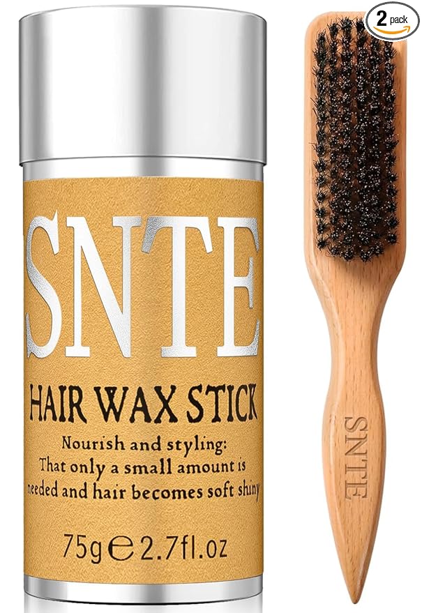 Slick Back Hair Brush, Hair Wax Stick Set - Boar Bristle Brush for Fine to Medium Hairs - Smooth Flyaways, Frizz & Baby Hairs, Sleek Ponytails Buns Updos