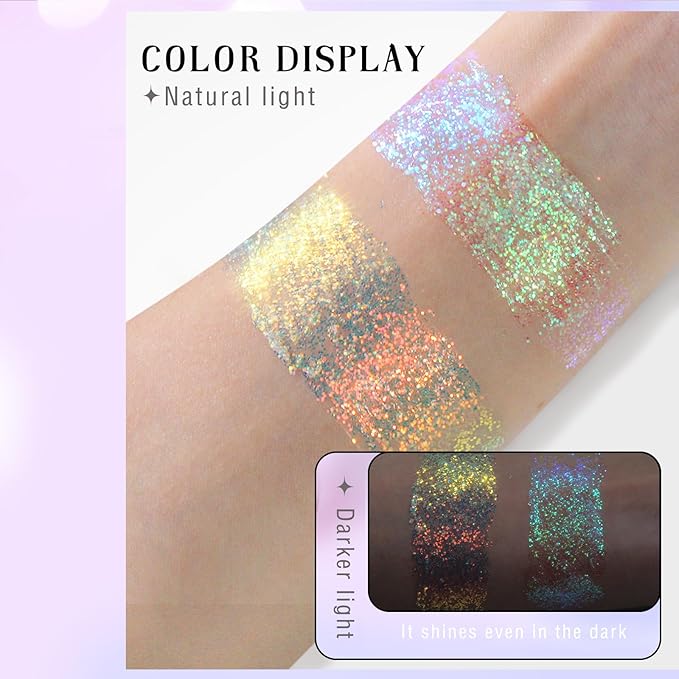 HOSAILY Roll-on Holographic Body Glitter Gel for Face Hair, Chameleon Color Changing Glitter Gel Under Light, Chunky Mermaid Sequins Festival Party Rave Accessories Shimmer Makeup (Mermaid)