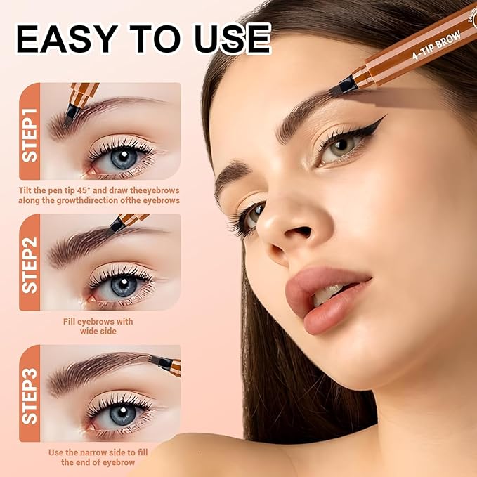 2PC Microblading Eyebrow Pencil,2026 Upgraded 4 Tipped 3D Waterproof Brow Pencil with,Micro-Fork Tip Easy to Create a Natural Makeup Look, Suitable For All day use (Light Brown)