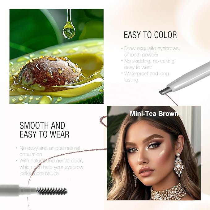Eyebrow Pencil, Retractable Definer with Dual Brush, Ultra-Fine Tip for Precise Brow Makeup, Waterproof Gel Formula, Natural Hair-Like Strokes, Enhance Beauty (Tea Brown, Mini)