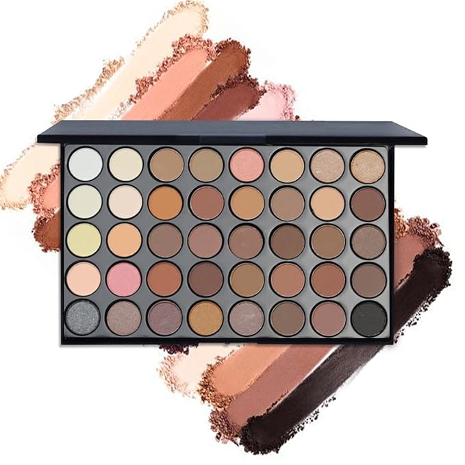40 Colors Neutral Smokey Makeup Eyeshadow Palette, Professional High Pigmented Matte Glitter Black Grey Naked Nude Brown Makeup Pallet Waterproof Long Lasting Eye Shadow Powder