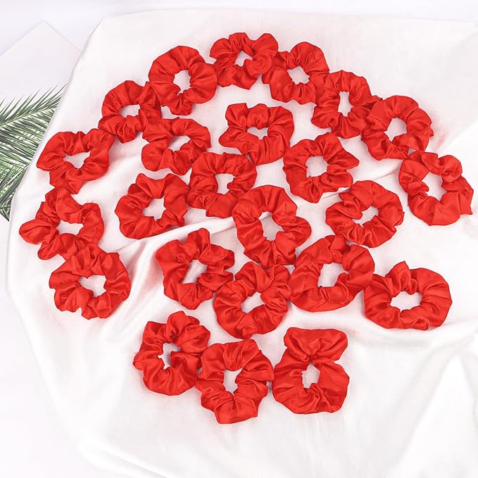 Silk Satin Scrunchies for Women Girls 24 PCS Hair Scrunchies Silk Satin Hair Ties for Thick Hair Bulk Hair Ties Hair Accessories
