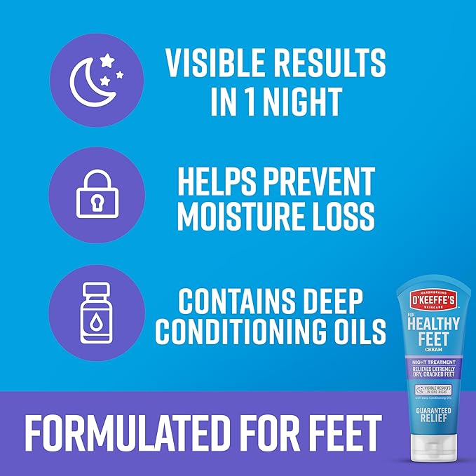 O'Keeffe's for Healthy Feet Night Treatment Foot Cream - 7 oz Tube (2 Pack) - Guaranteed Overnight Relief for Extremely Cracked, Dry Feet, Repairing Skincare, Instantly Boosts and Retains Moisture Levels