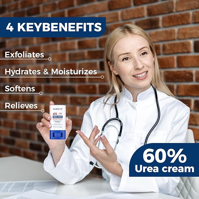 OUKEYA Urea Cream Stick 60% with 2% Salicylic Acid | Intensive Urea Foot Cream to Soften Extremely Dry, Cracked Heels & Rough Skin, 0.7oz