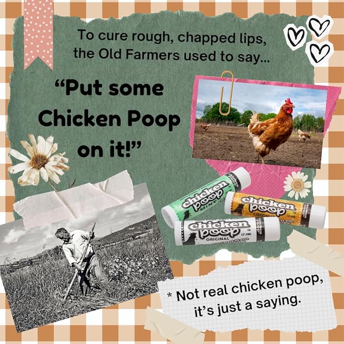.15 oz. Chicken Poop® ORIGINAL FLAVOR Lip Junk for Dry, Chapped Lips, LIP BALM BULK PACK OF 16