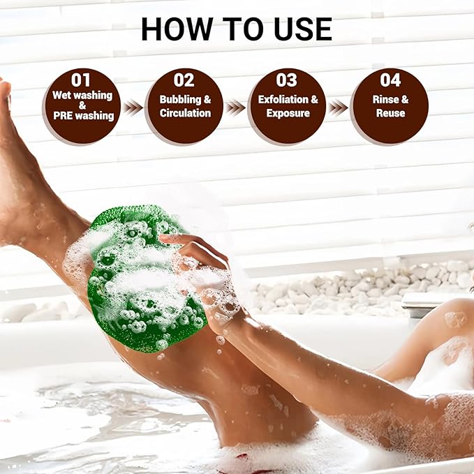 African Net Sponge Authentic for Exfoliating - Extra Knots for Deep Cleansing & Back Scrubbing - Body Scrubber Washcloth for Women & Men - Daily Shower Exfoliator for Smooth, Glowing Skin(Green)