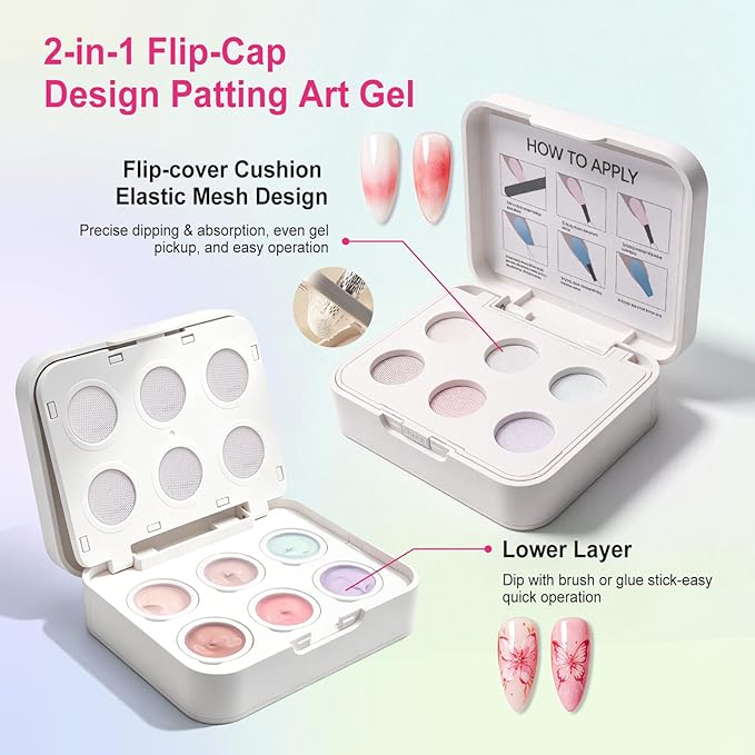 Cushion Patting Gel Polish Pallete Kit - 6 Colors Sponge Ombre Gradient Gel Pat Paint for Nails - Painting Nail Art Palette Manicure Tools for Blush Aura French Sculpting Nails Salon Home