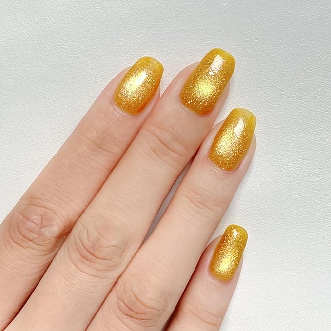 MAYCHAO 15ML Christmas Gold Cat Eye Gel Nail Polish 1Pc Jelly Golden Glitter Holopraphic Nail Polish Soak off Magnetic Shimmer Gel Polish for Nail Art Manicure Salon DIY at Home, 0.5 OZ