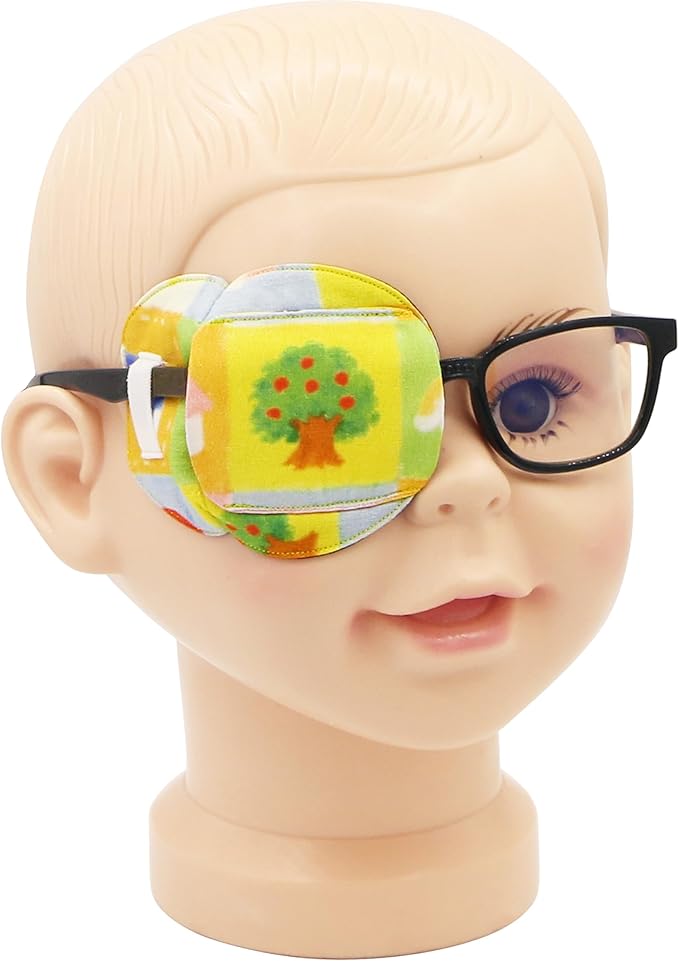 Astropic 3D Cotton & Silk Eye Patch for Kids | Boys Girls Eye Patch for Glasses | Medical Eyepatch for Children with Lazy Eye (Apple Tree, Right Eye)