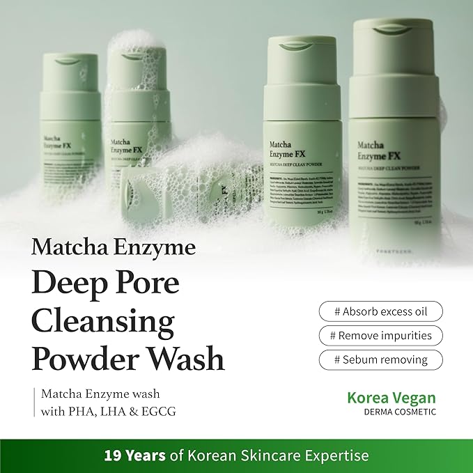 Enzyme Powder Face Wash, Powder to Foam Facial Cleanser with Matcha & Green Tea, Gentle Daily Exfoliating Cleanser for Sensitive Skin, Fragrance Free Korean Skincare, 1.76 Oz