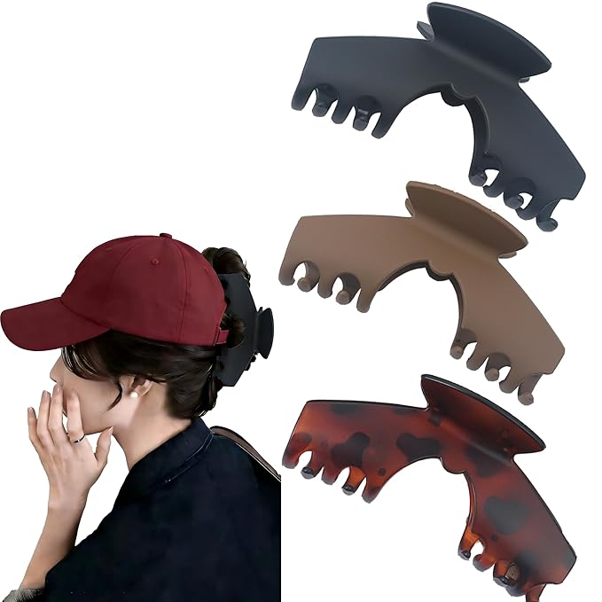 Hat-Friendly Claw Clips for Baseball Caps,Hair Clips for Hat for Long Thick Thin Hair,Matte hat claw clip for Non-Slip Strong Hold
