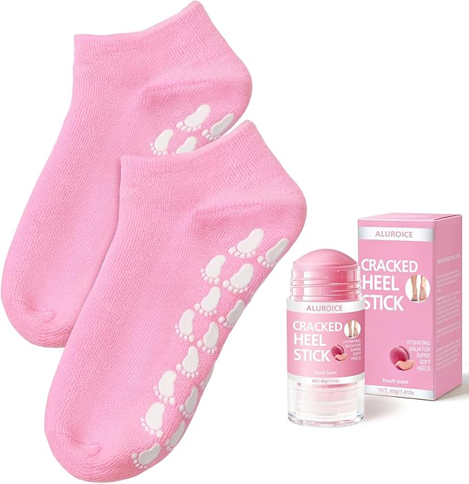 Silicone Moisturizing Socks with Foot Cream- 2 in 1 Gel Socks & Foot Cream for Dry Feet, Foot Care Moisturizing Socks for Dry Cracked Feet Women