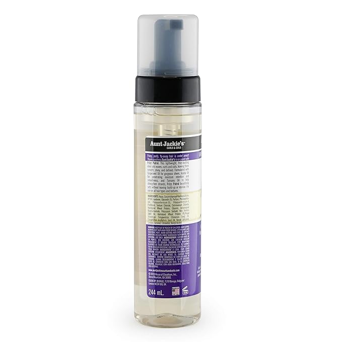 Aunt Jackie's Grapeseed Style and Shine Recipes Frizz Patrol Anti-Poof Setting Hair Mousse, Sets Curly Hair Styles in Place,Purple Fl.Oz 8.5 Ounce